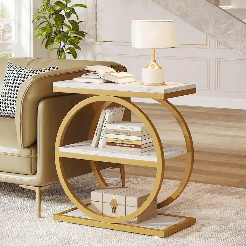 3-Tier Narrow End Table with Storage Shelves