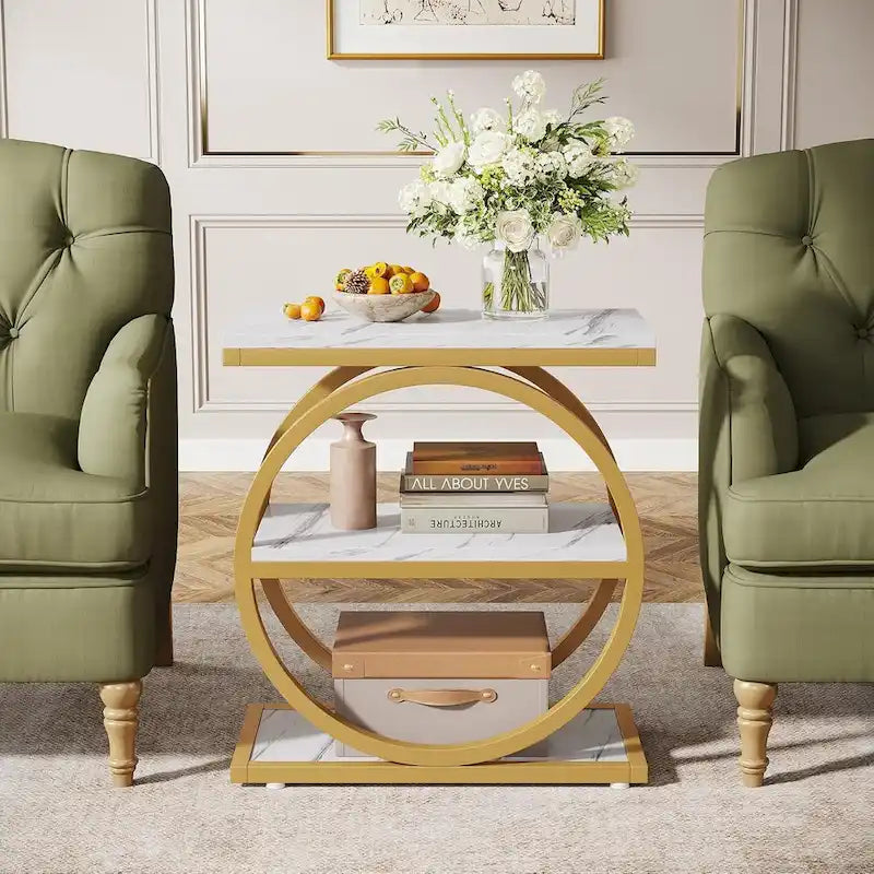 3-Tier Narrow End Table with Storage Shelves
