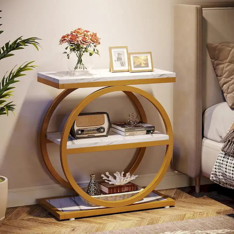 3-Tier Narrow End Table with Storage Shelves