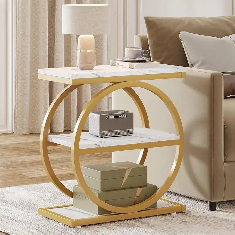 3-Tier Narrow End Table with Storage Shelves