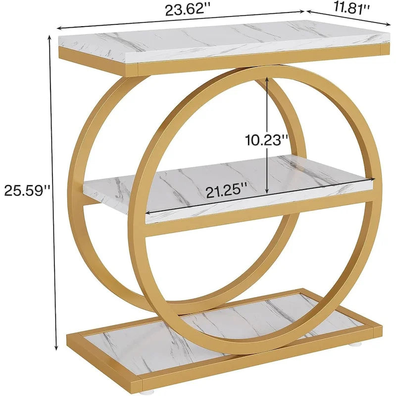 3-Tier Narrow End Table with Storage Shelves