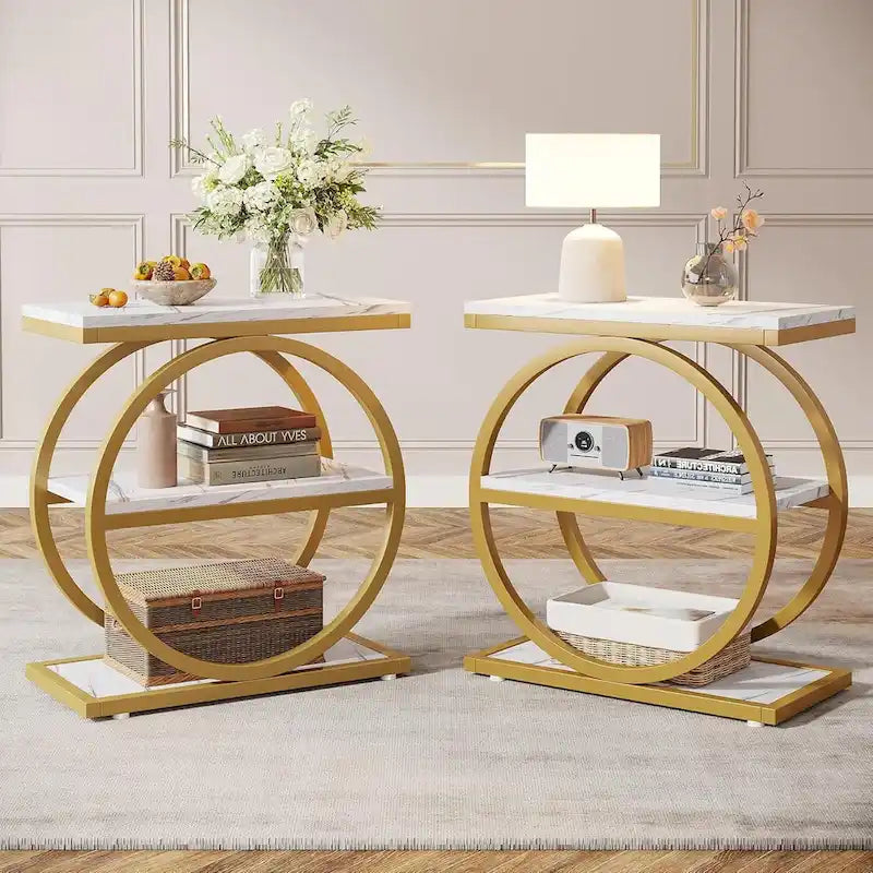 3-Tier Narrow End Table with Storage Shelves