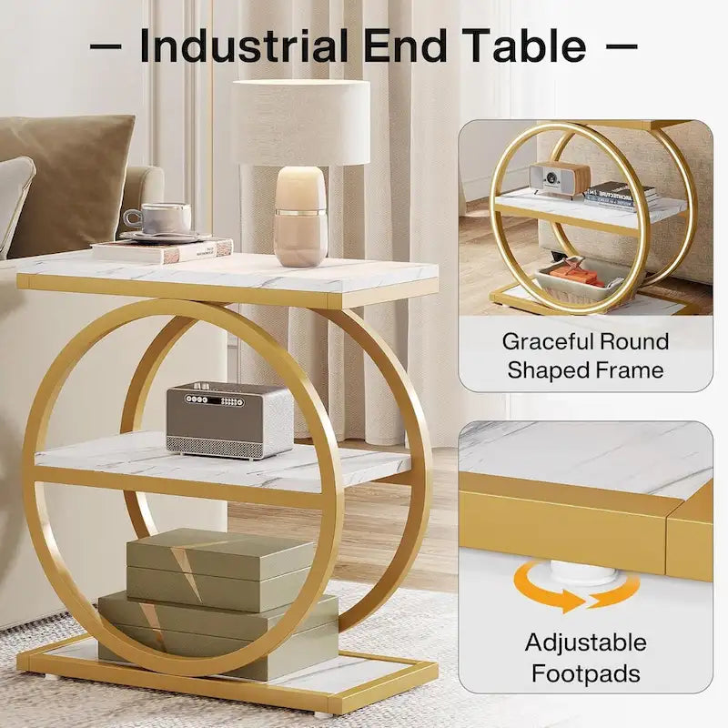 3-Tier Narrow End Table with Storage Shelves
