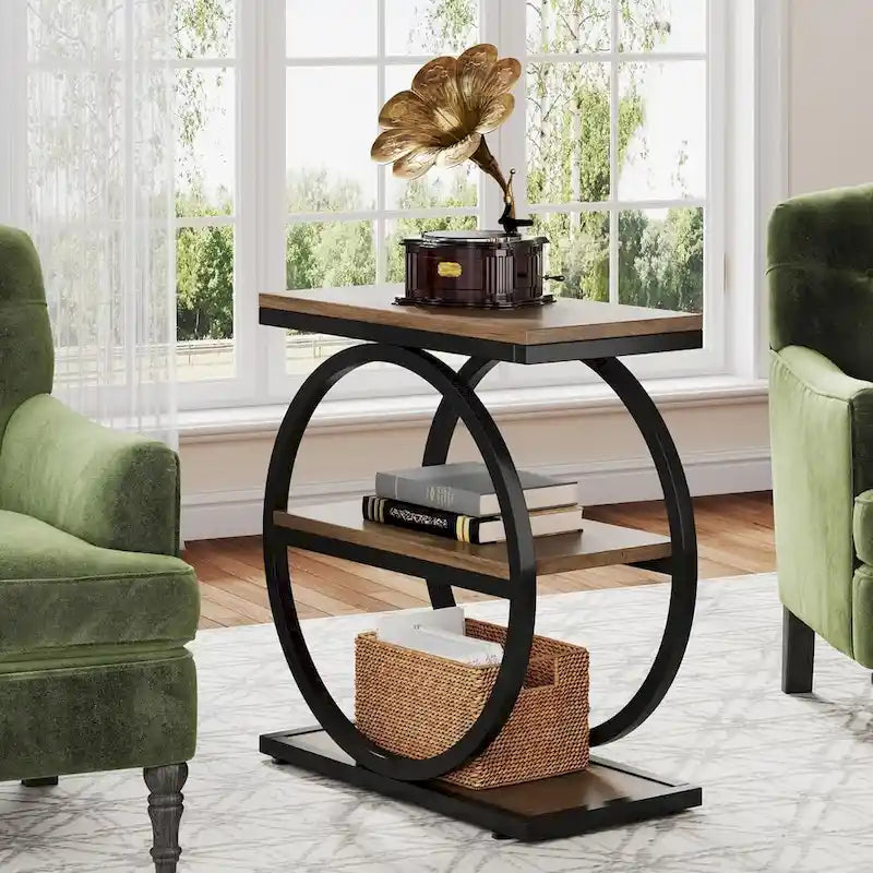 3-Tier Narrow End Table with Storage Shelves