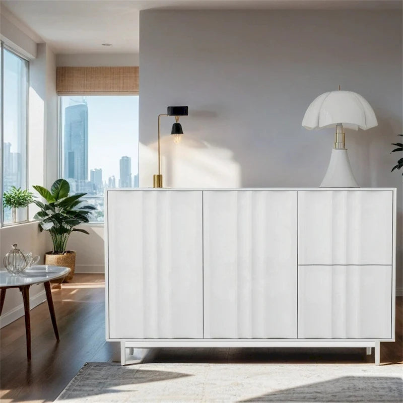Wave Pattern Storage Cabinet with 2 Doors, 2 Drawers and Adjustable Shelf