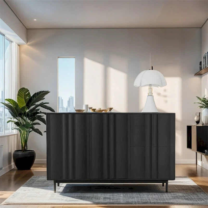 Wave Pattern Storage Cabinet with 2 Doors, 2 Drawers and Adjustable Shelf