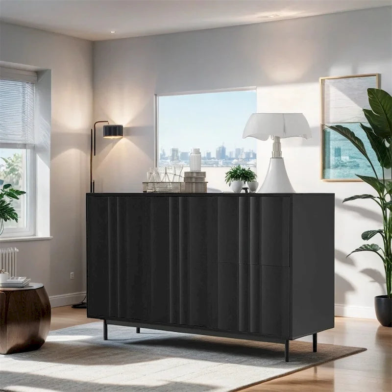 Wave Pattern Storage Cabinet with 2 Doors, 2 Drawers and Adjustable Shelf