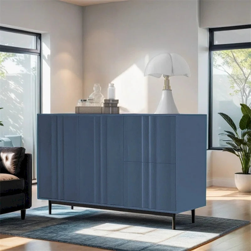 Wave Pattern Storage Cabinet with 2 Doors, 2 Drawers and Adjustable Shelf