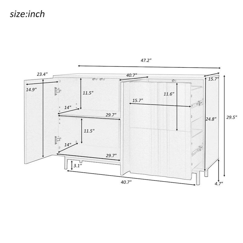 Wave Pattern Storage Cabinet with 2 Doors, 2 Drawers and Adjustable Shelf