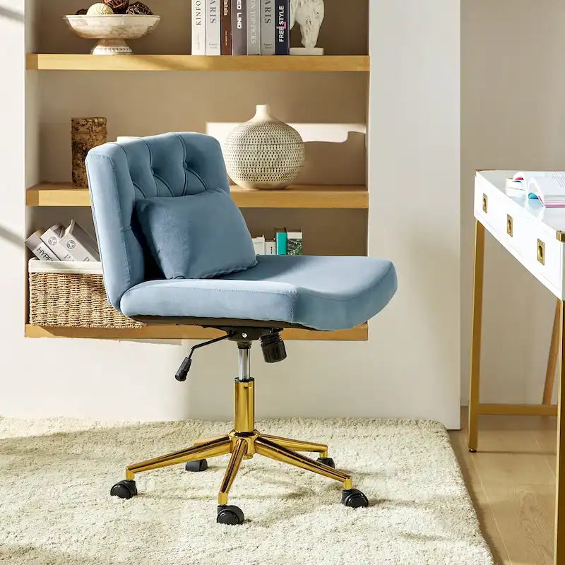 Modern Flannel Swivel Office Chair with Lumbar Pillow