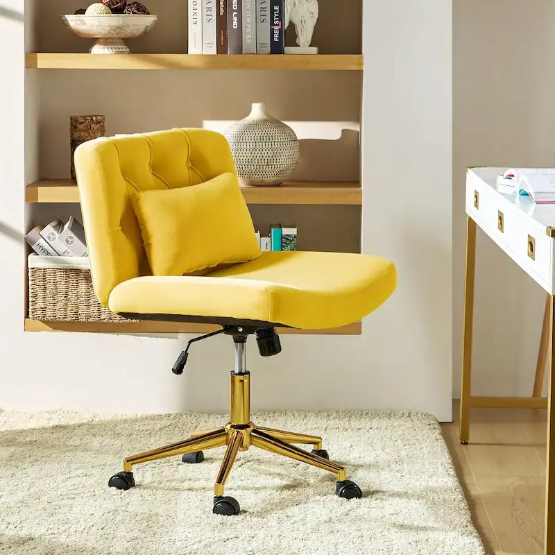 Modern Flannel Swivel Office Chair with Lumbar Pillow