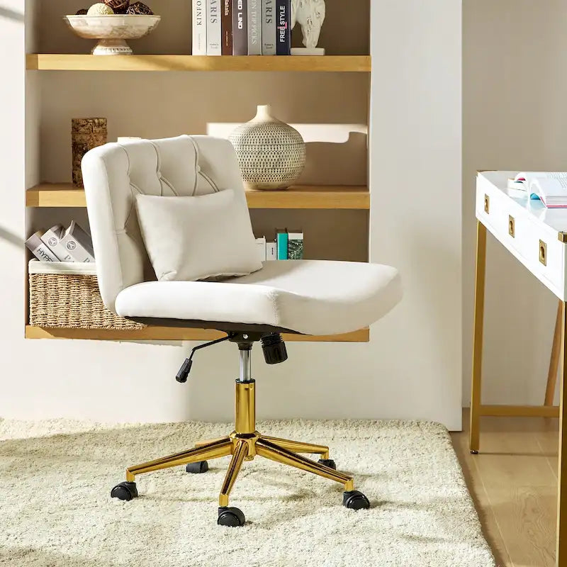 Modern Flannel Swivel Office Chair with Lumbar Pillow