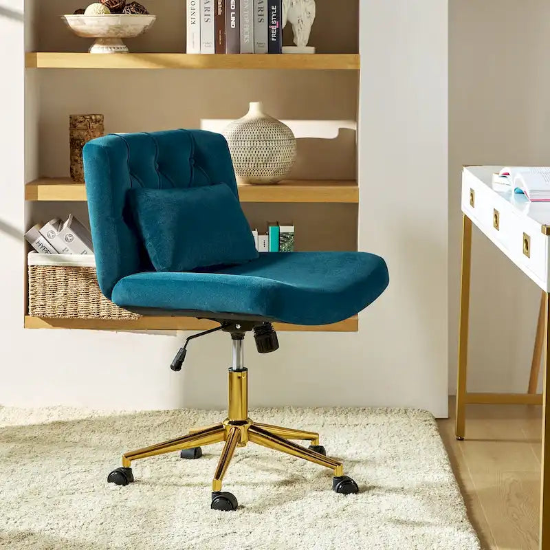 Modern Flannel Swivel Office Chair with Lumbar Pillow