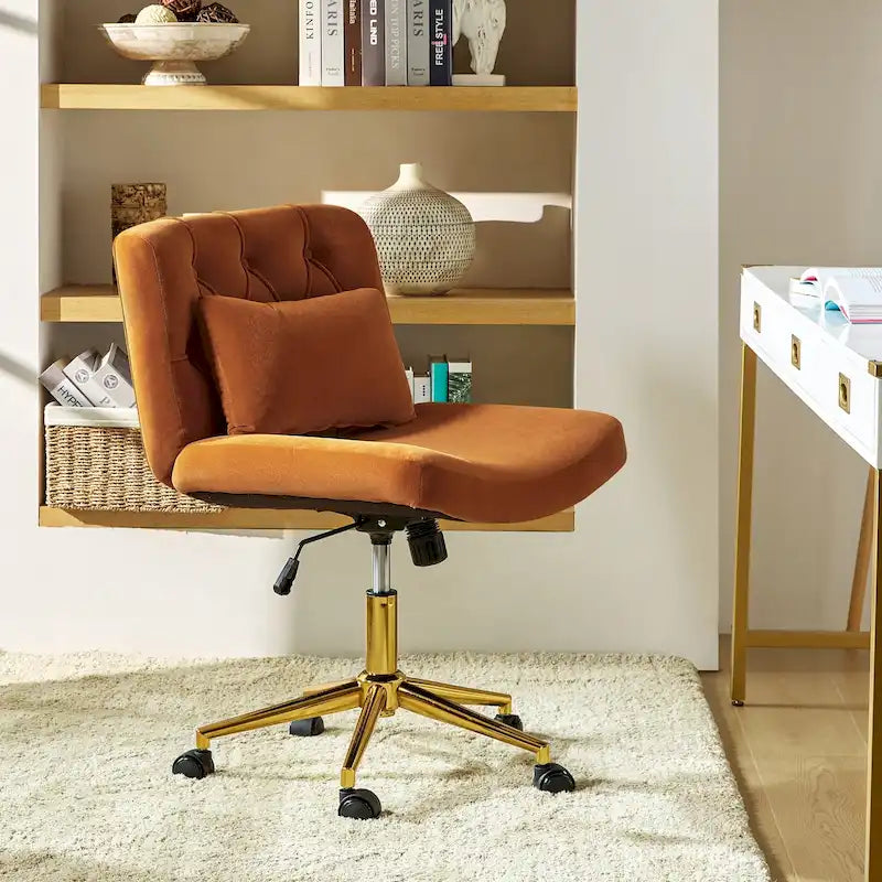 Modern Flannel Swivel Office Chair with Lumbar Pillow
