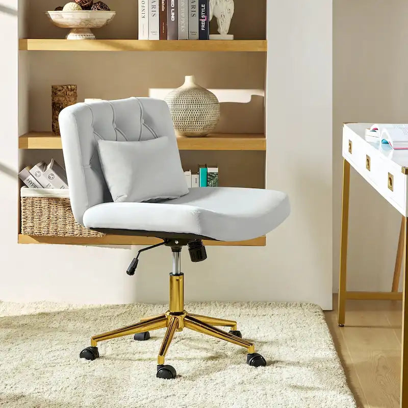 Modern Flannel Swivel Office Chair with Lumbar Pillow