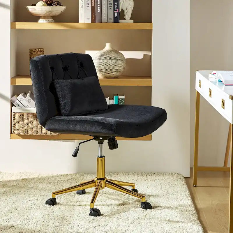 Modern Flannel Swivel Office Chair with Lumbar Pillow