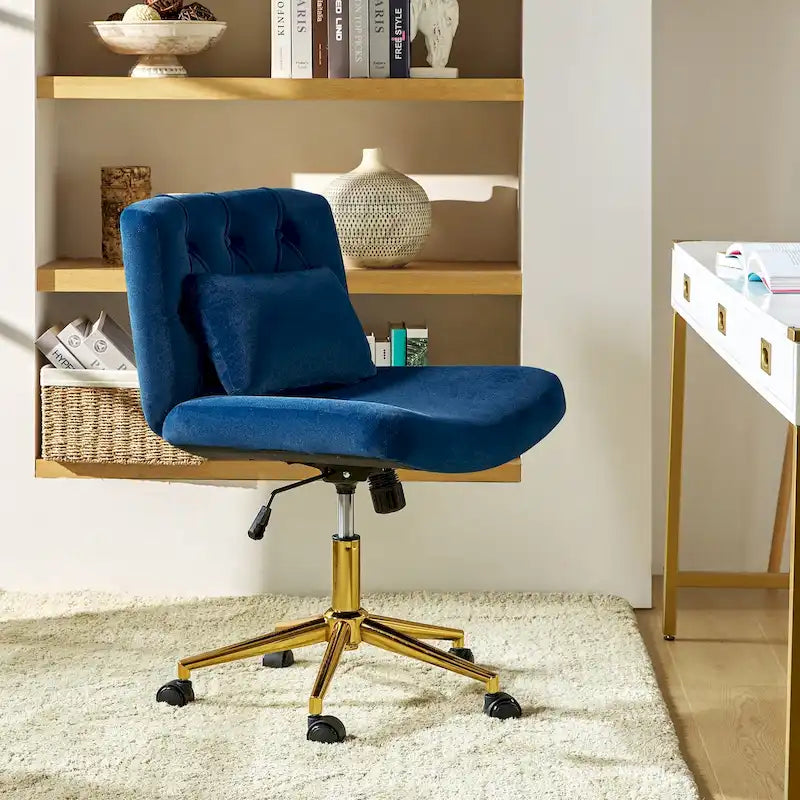 Modern Flannel Swivel Office Chair with Lumbar Pillow