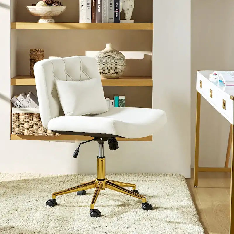 Modern Flannel Swivel Office Chair with Lumbar Pillow