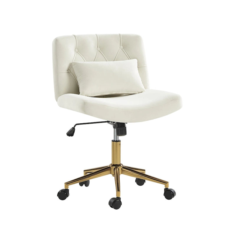 Modern Flannel Swivel Office Chair with Lumbar Pillow