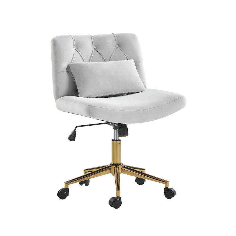 Modern Flannel Swivel Office Chair with Lumbar Pillow