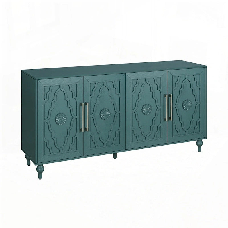 Carved Flower Door Large Storage Cabinet With Metal Handle