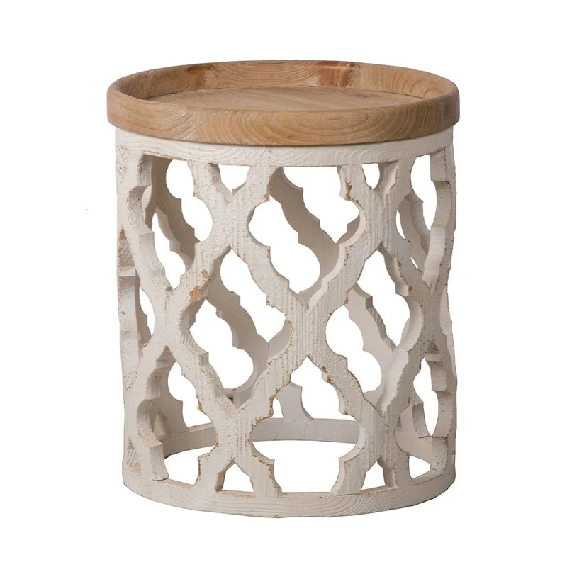 Large Distressed White Wood Side Table, 23 in