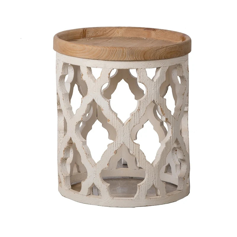 Large Distressed White Wood Side Table, 23 in