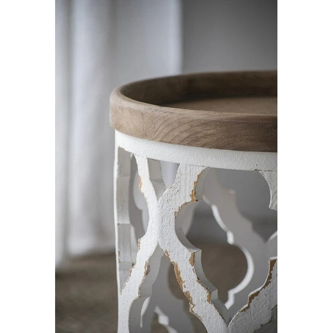 Grande table d’appoint en bois blanc vieilli, 23 in
