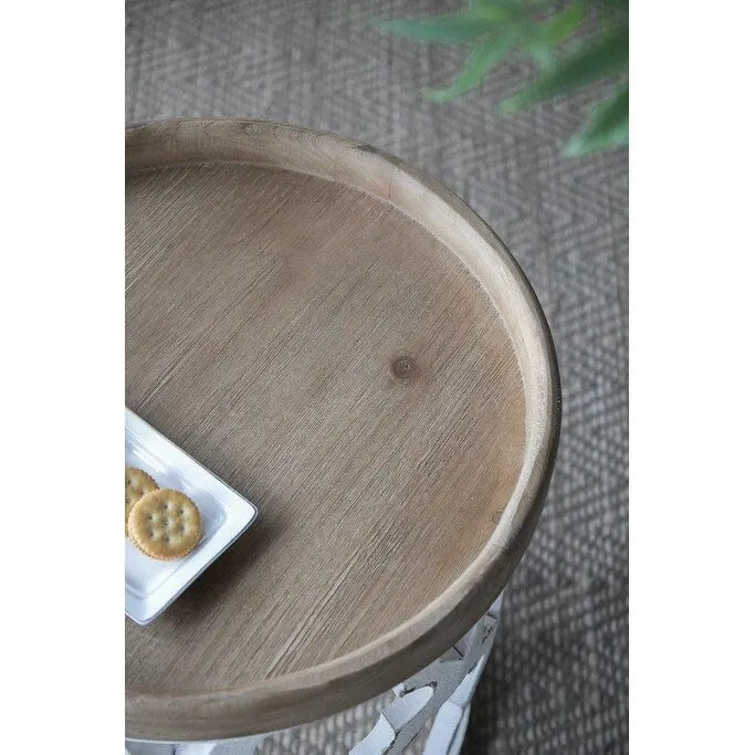 Grande table d’appoint en bois blanc vieilli, 23 in