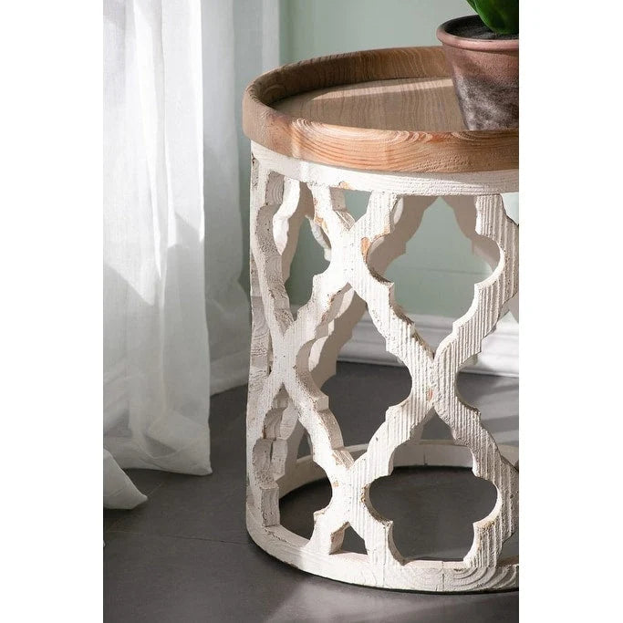 Grande table d’appoint en bois blanc vieilli, 23 in