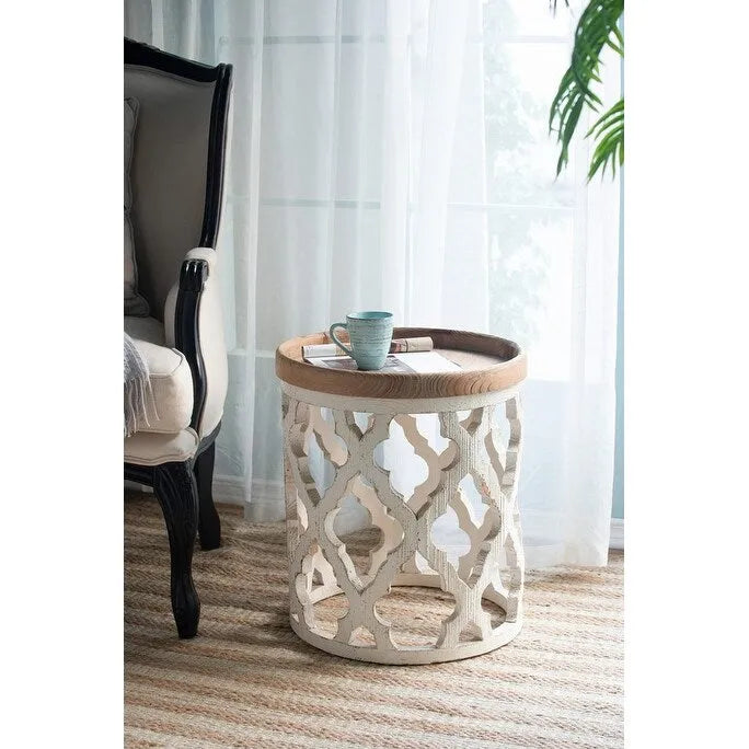 Grande table d’appoint en bois blanc vieilli, 23 in