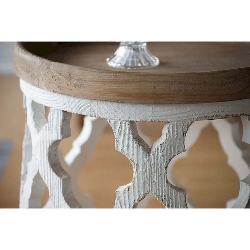 Grande table d’appoint en bois blanc vieilli, 23 in