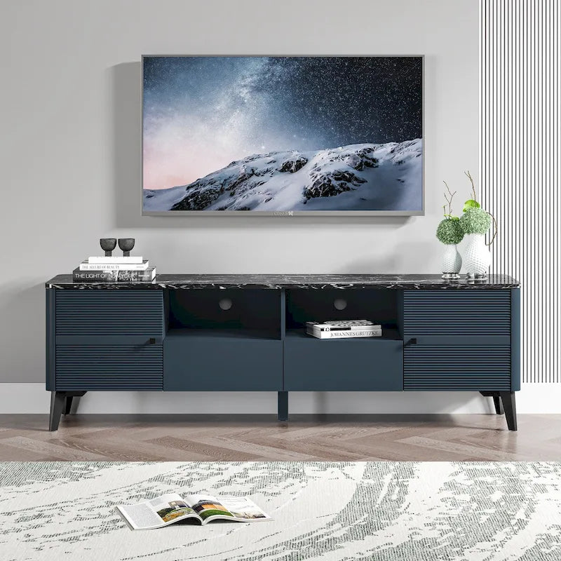 70-Inch TV Stand with Marble-Printed Top