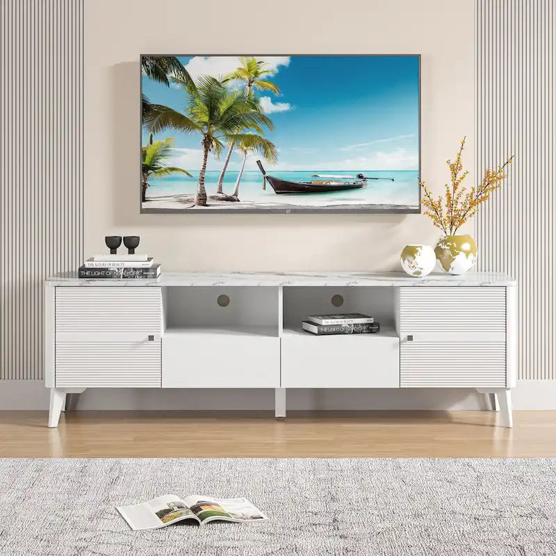 70-Inch TV Stand with Marble-Printed Top