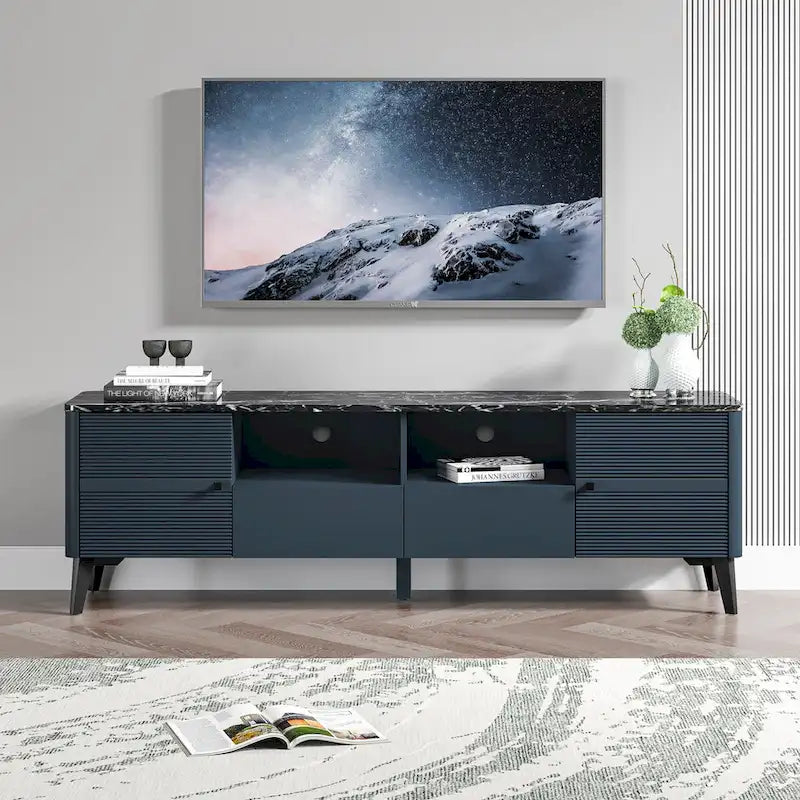 70-Inch TV Stand with Marble-Printed Top