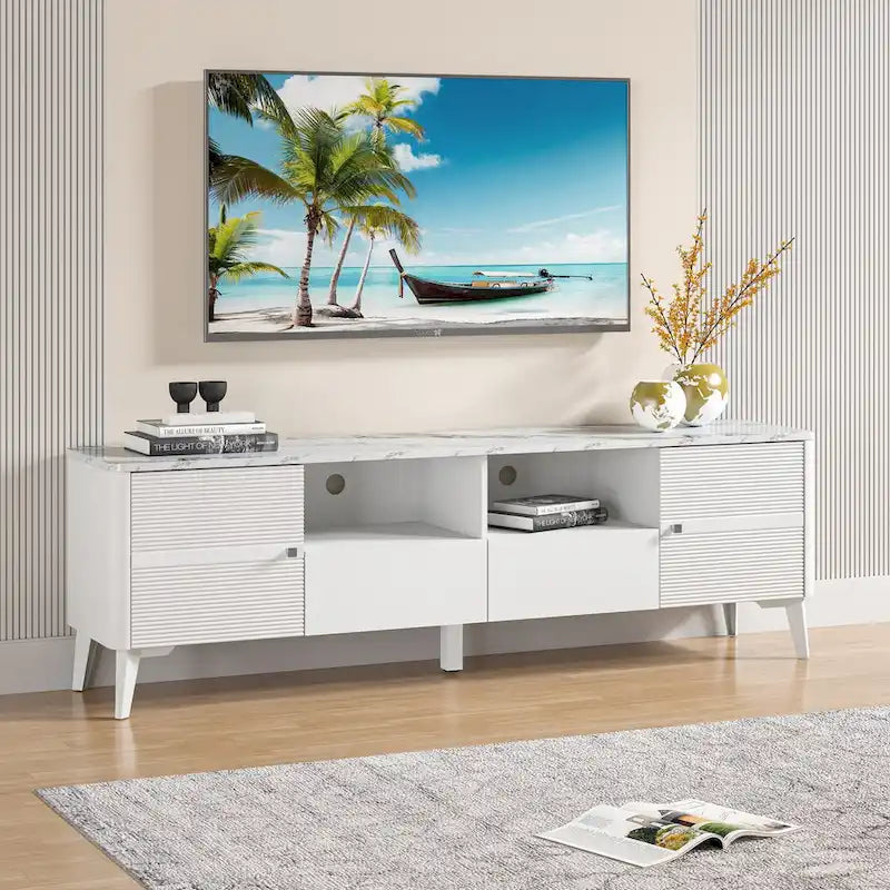70-Inch TV Stand with Marble-Printed Top