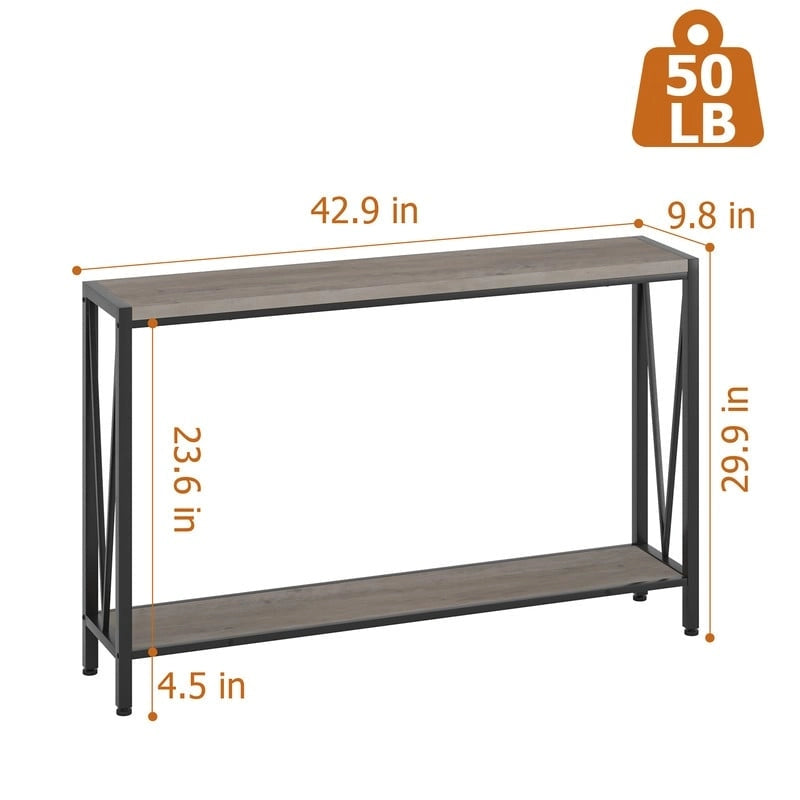 Gray 2-Tier Narrow Console Table with Storage