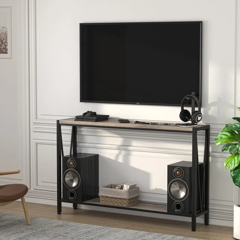 Gray 2-Tier Narrow Console Table with Storage