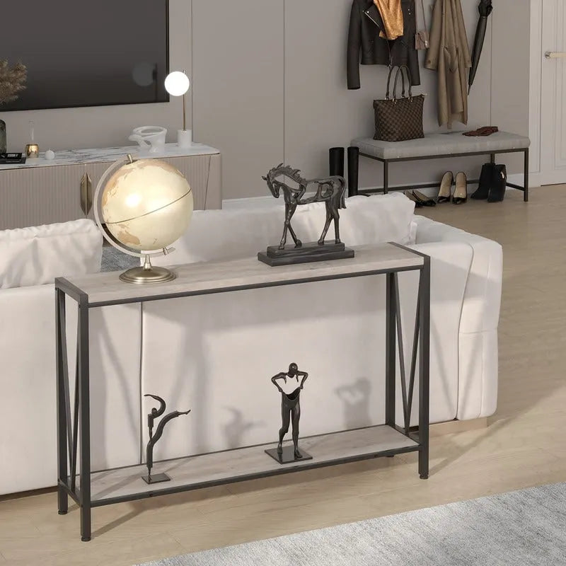 Gray 2-Tier Narrow Console Table with Storage