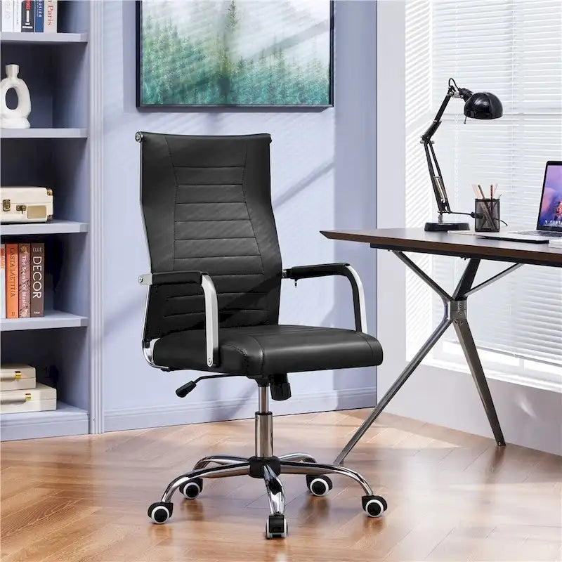 Modern Faux Leather Office Desk Chair with Metal Base