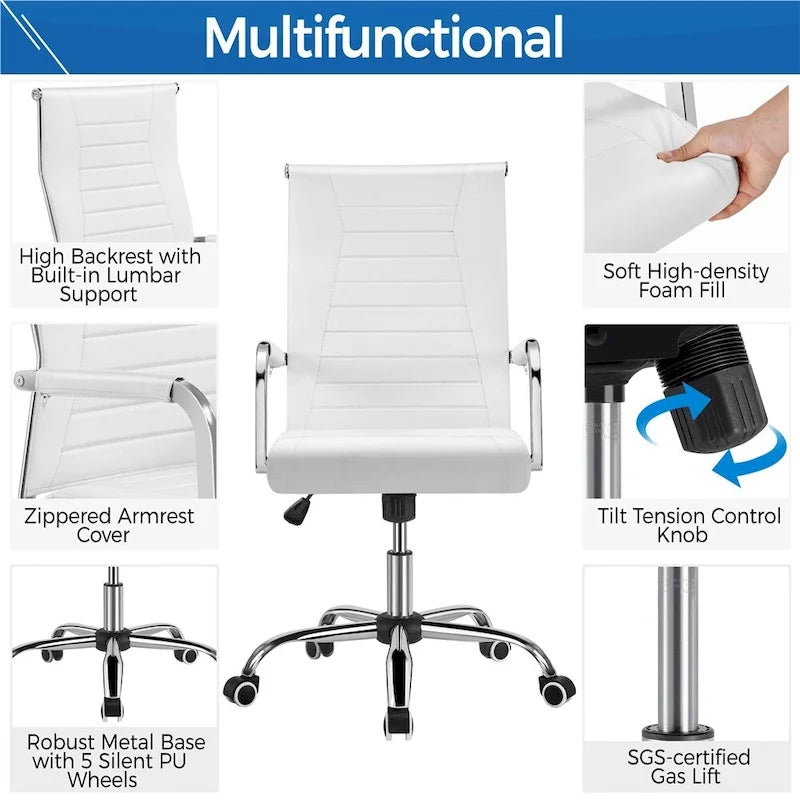 Modern Faux Leather Office Desk Chair with Metal Base