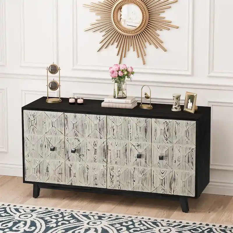 Vintage Sideboard Storage Cabinet with Relief Doors