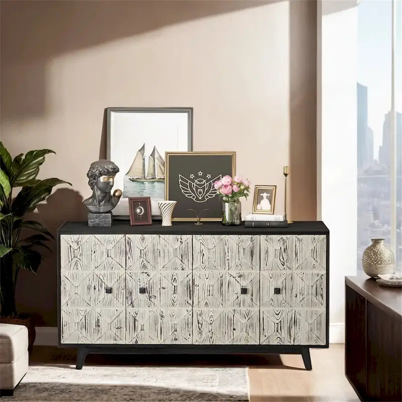 Vintage Sideboard Storage Cabinet with Relief Doors