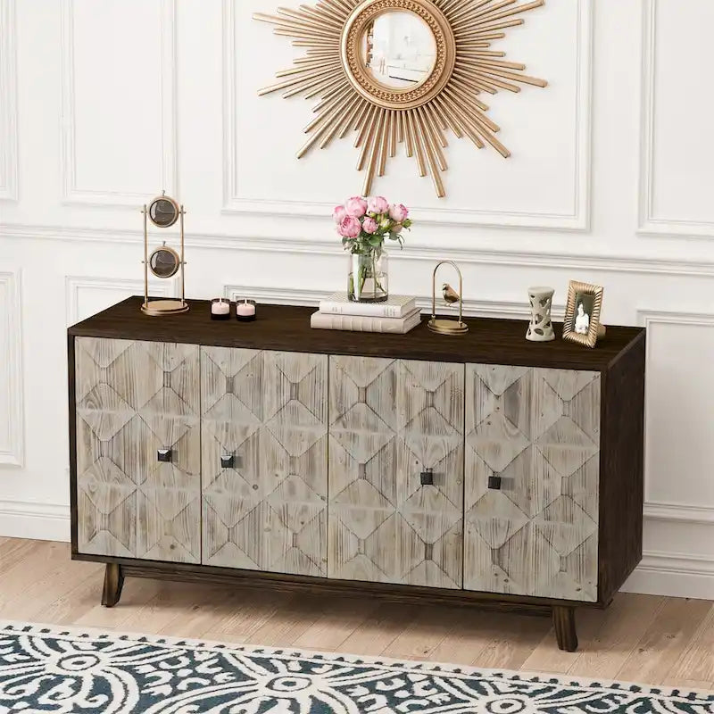 Vintage Sideboard Storage Cabinet with Relief Doors