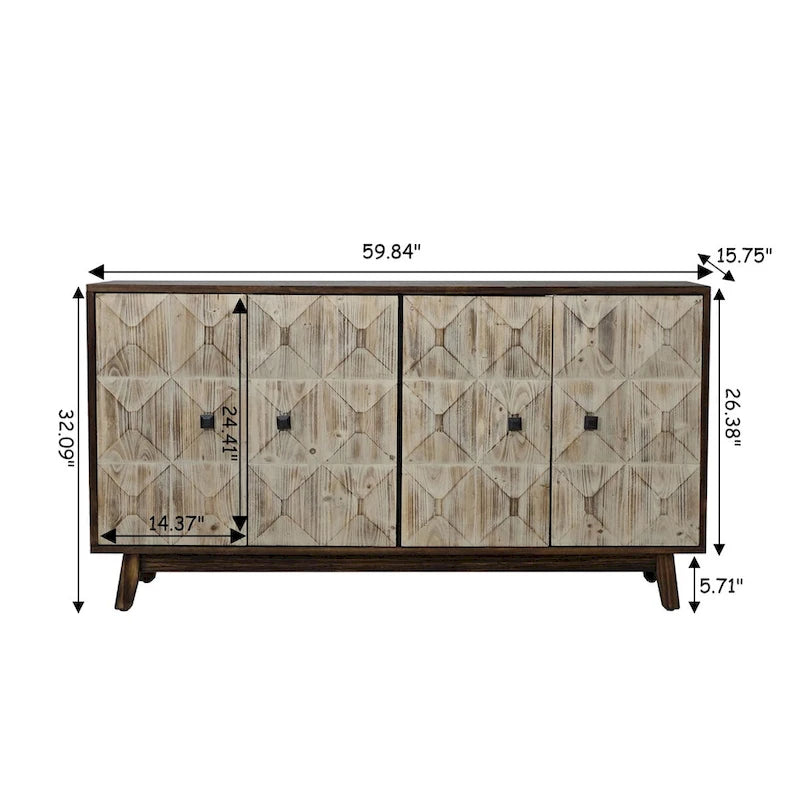 Vintage Sideboard Storage Cabinet with Relief Doors