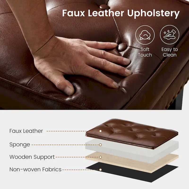 Set of 2 Faux Leather Button-Tufted Footstools and Ottomans, 22" Wide