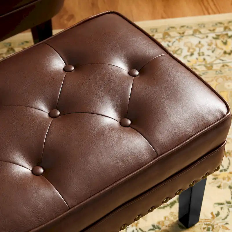 Set of 2 Faux Leather Button-Tufted Footstools and Ottomans, 22" Wide