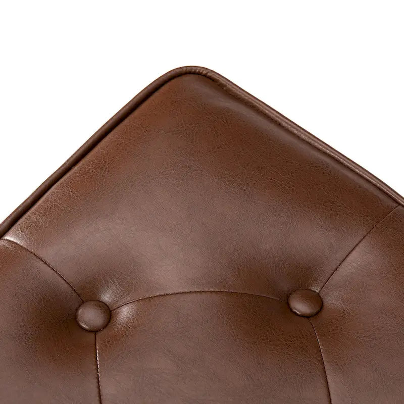 Set of 2 Faux Leather Button-Tufted Footstools and Ottomans, 22" Wide