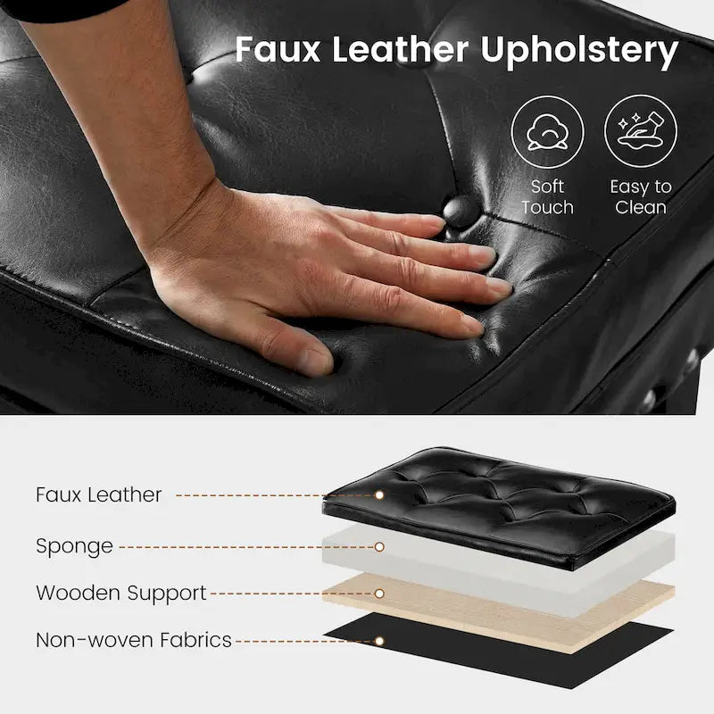 Set of 2 Faux Leather Button-Tufted Footstools and Ottomans, 22" Wide