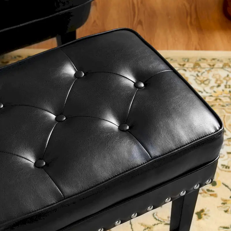 Set of 2 Faux Leather Button-Tufted Footstools and Ottomans, 22" Wide